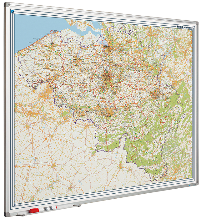 Londen loterij Veroveren Landkaart van Belgie met postcodes op whiteboard gedrukt 100x130 cm